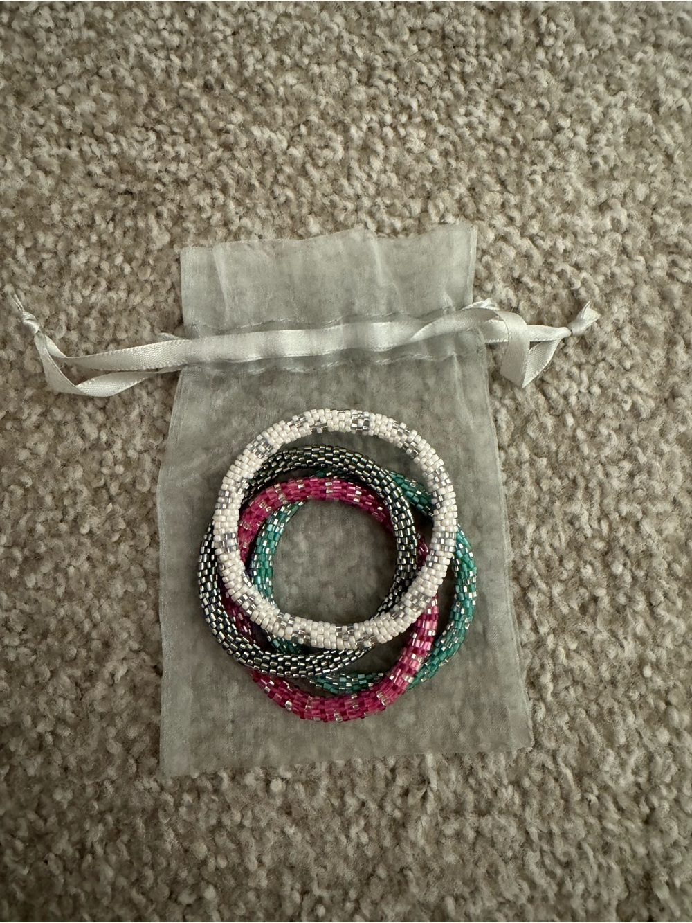 LILY AND LAURA Beaded Bracelet Set - White, Pink & Teal